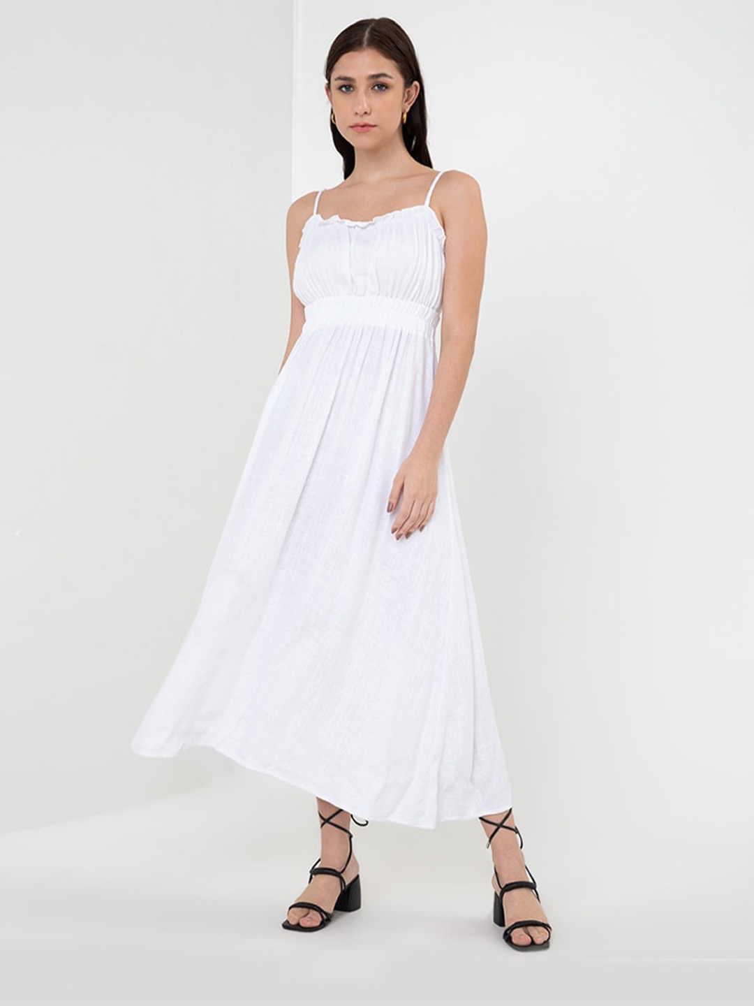 

Zalora Studios Shoulder Strapped Linen Fit & Flare Midi Dress, White