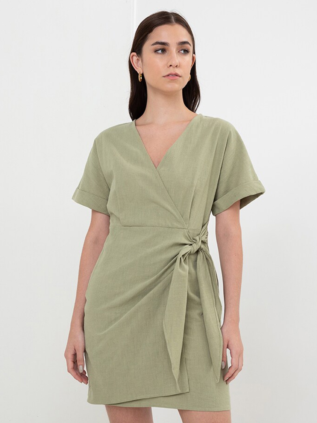 

Zalora Studios V-Neck Short Sleeves Wrap Dress, Green