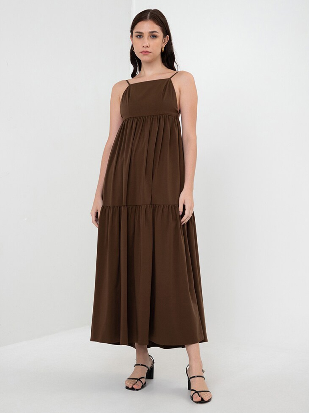

Zalora Studios Shoulder Straps Gathered And Pleated Maxi Dress, Brown