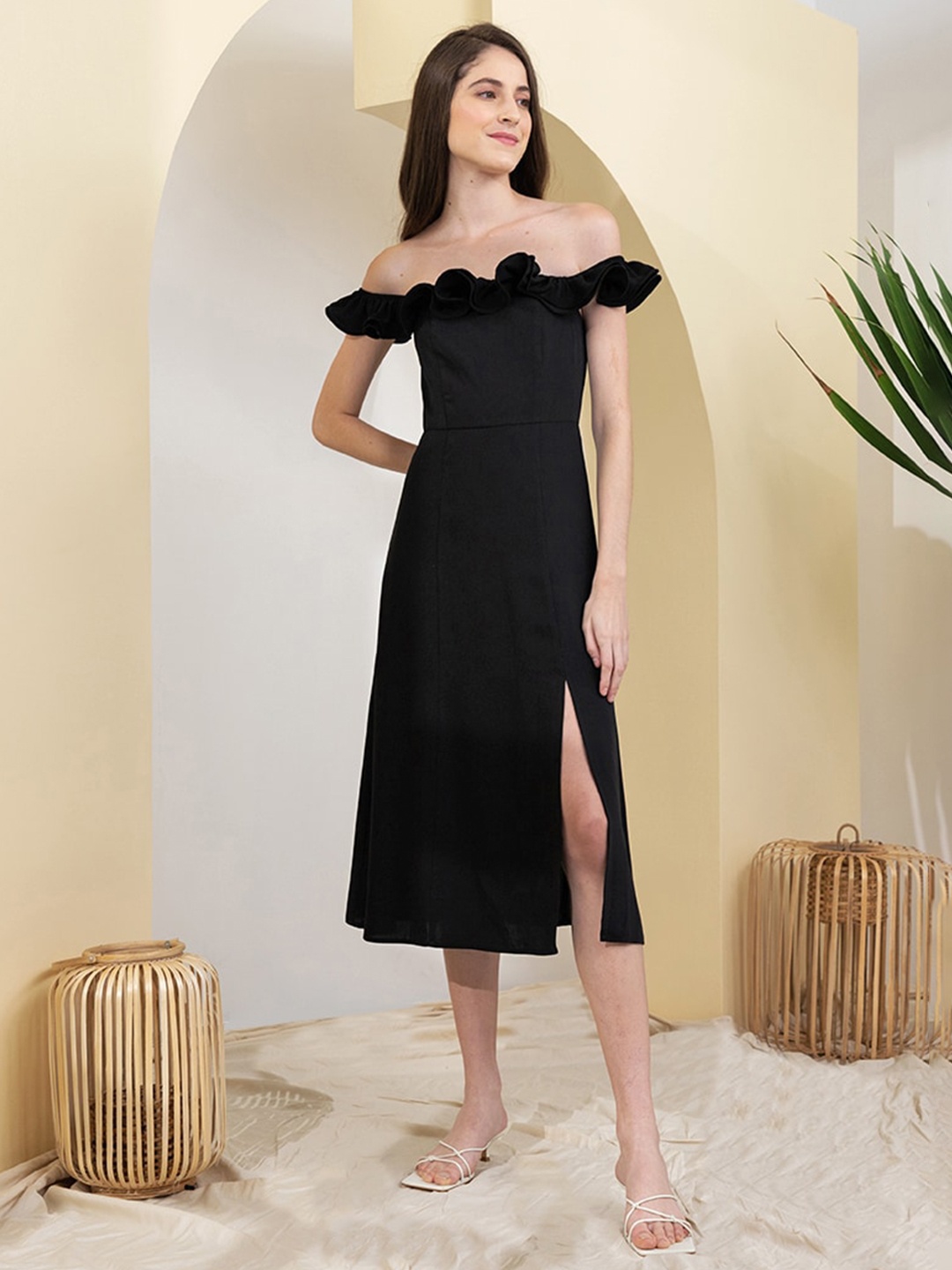

Zalora Studios Off-Shoulder Fit & Flare Midi Dress, Black