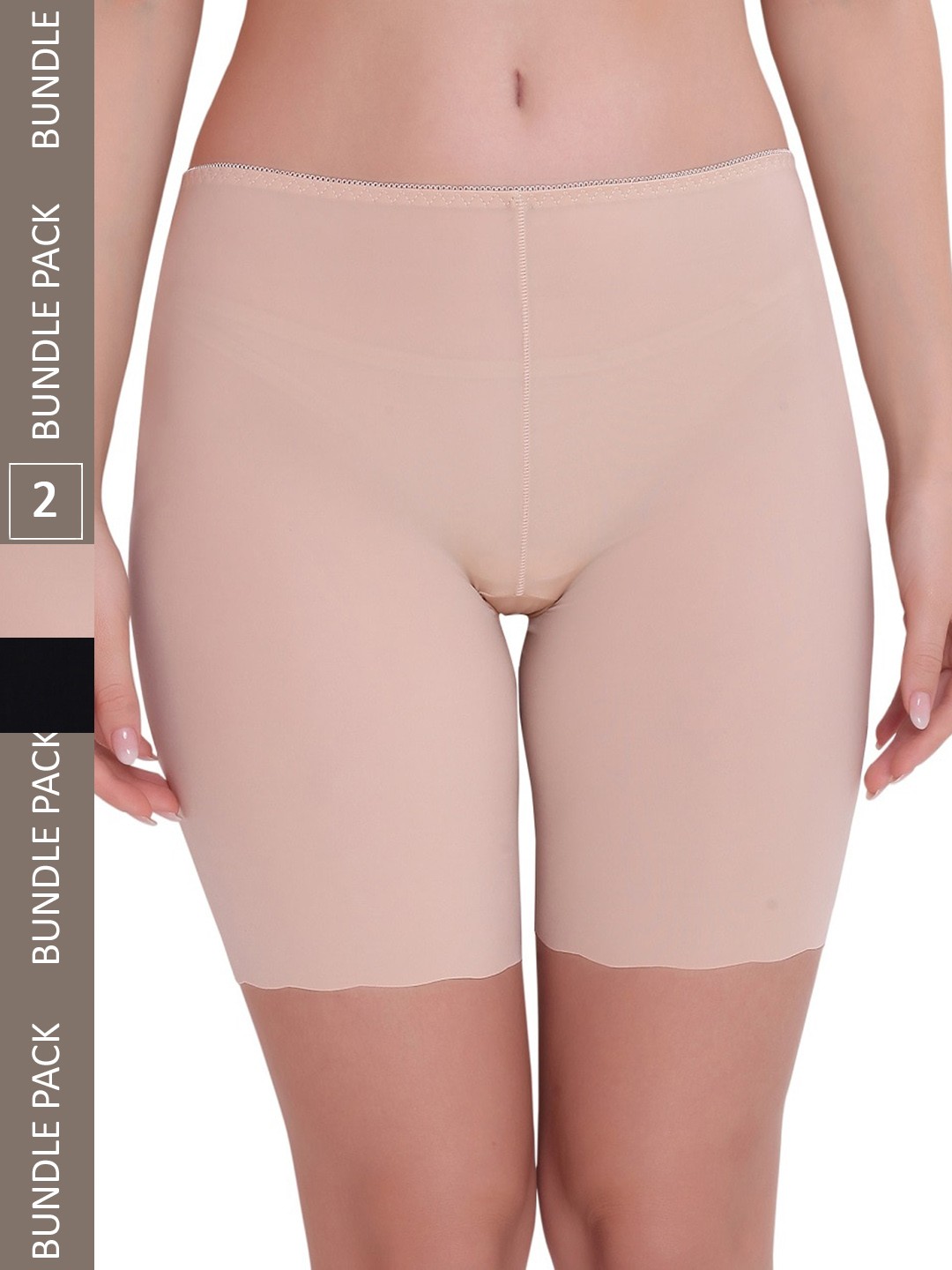 

PLUMBURY Women Pack Of 2 Slim Fit Rapid-Dry Yoga Sports Shorts, Beige