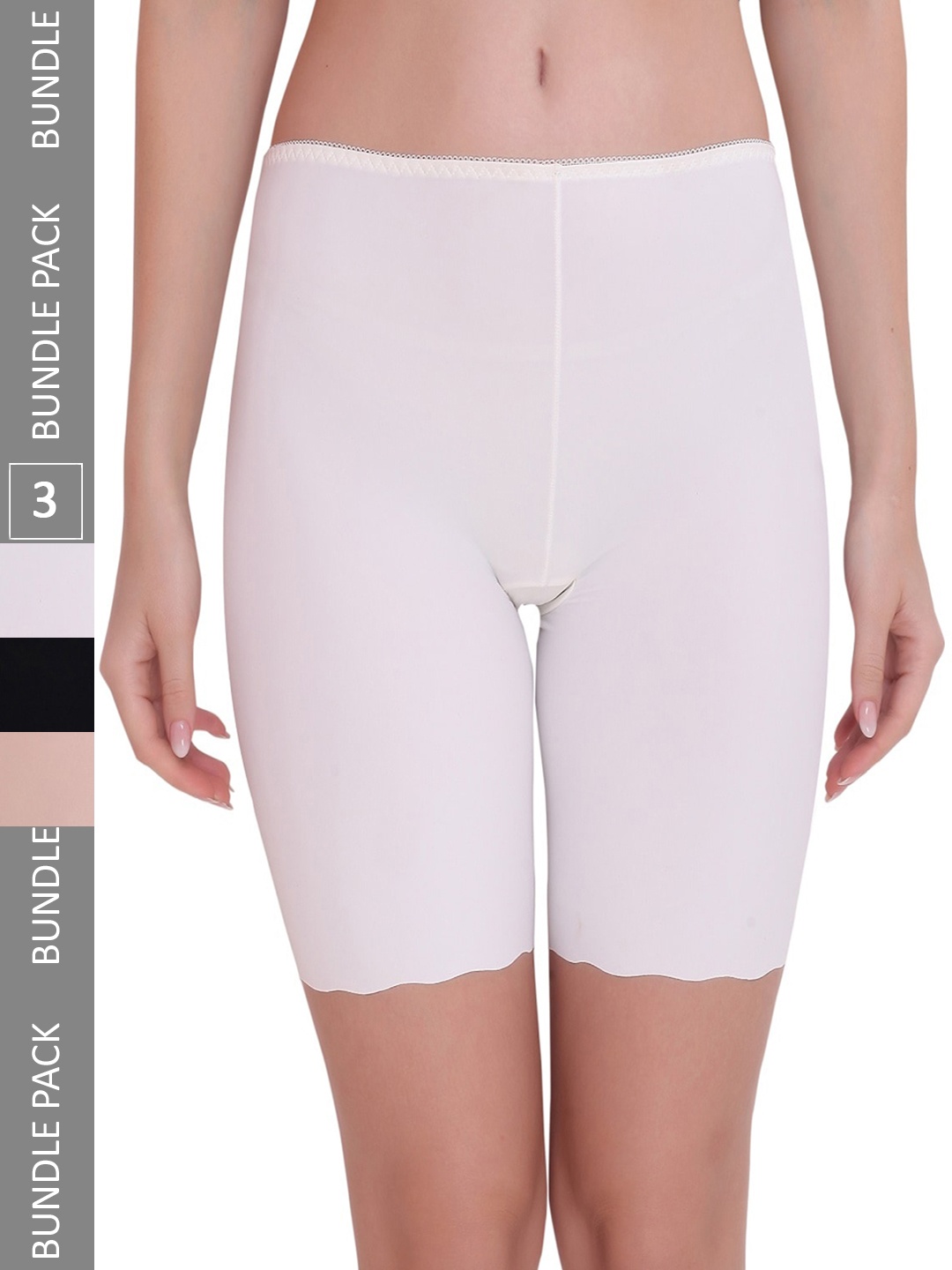 

PLUMBURY Women Pack Of 3 Slim Fit Rapid Dry Technology Sports Shorts, Beige