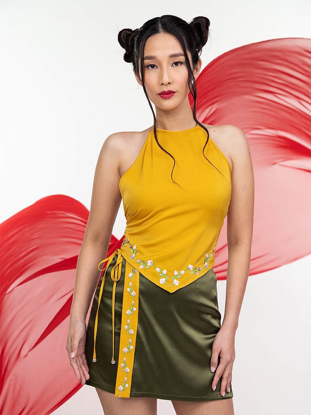 

Zalora Studios Halter Neck Tie-up Embroidered Top, Yellow