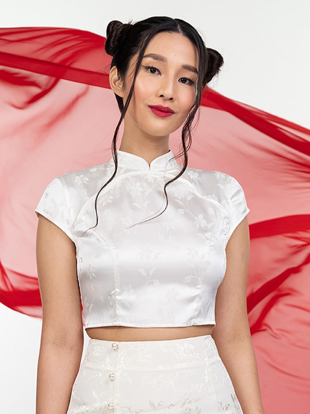 

Zalora Studios Floral Printed High Neck Crop Top, White