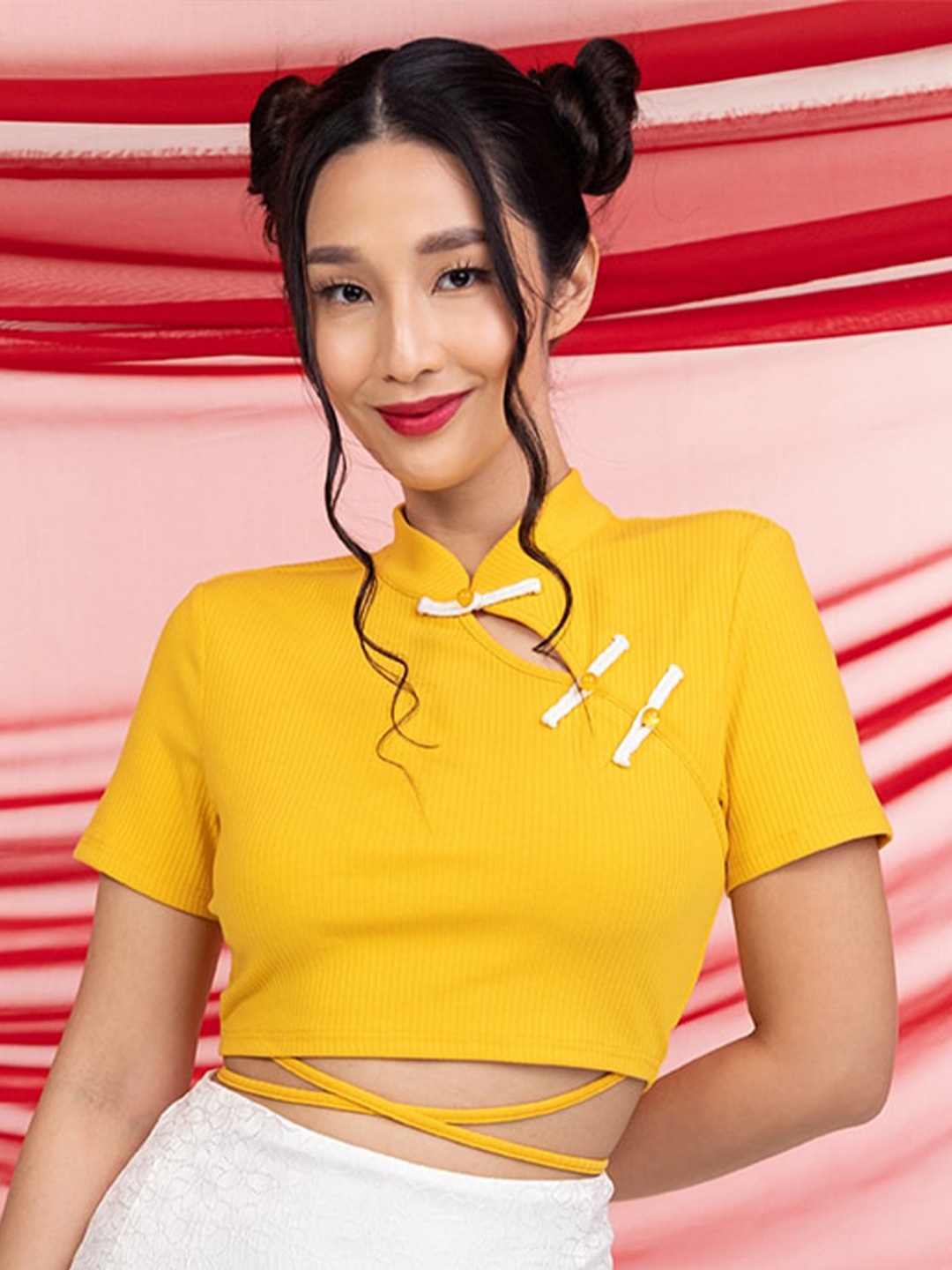 

Zalora Studios Ribbed High Neck Crop Top, Mustard