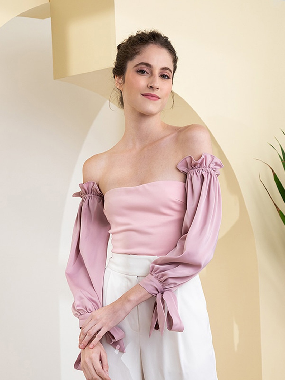 

Zalora Studios Off-Shoulder Bardot Top, Pink