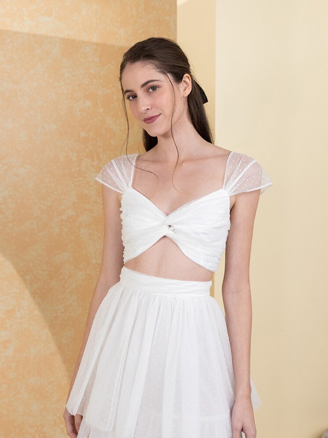 

Zalora Studios Sweetheart Neck Cap sleeves Bralette Crop Top, White