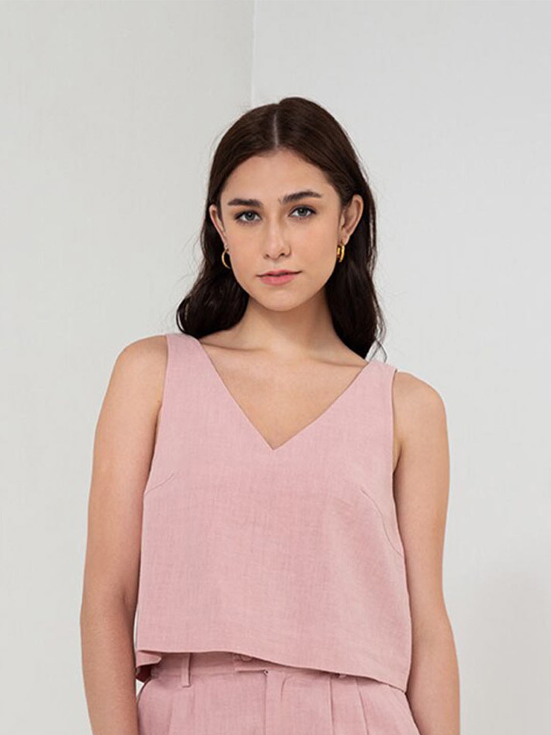 

Zalora Studios V-Neck A-Line Linen CottonTop, Na