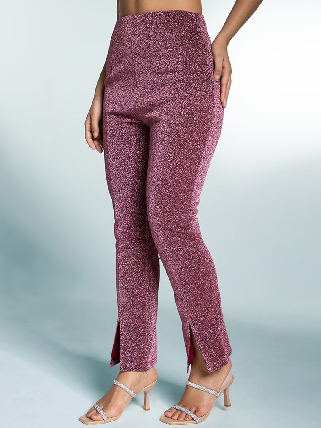 

Zalora Studios Women Embellished Mid-Rise Trousers, Pink