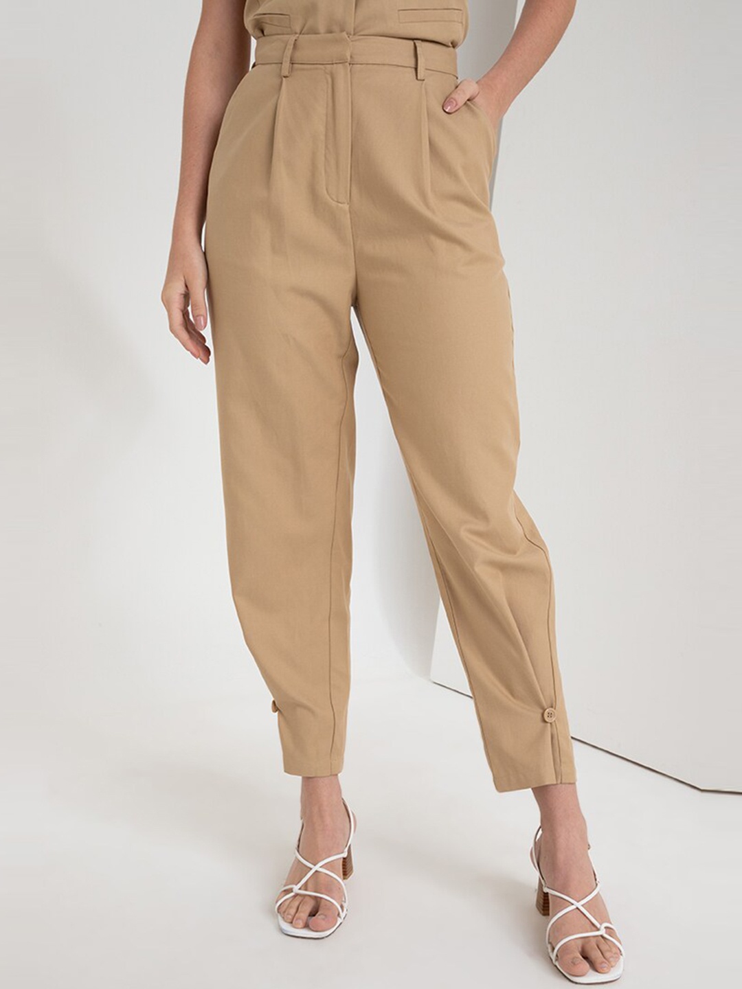 

Zalora Studios Women Pleated Peg Trousers, Beige