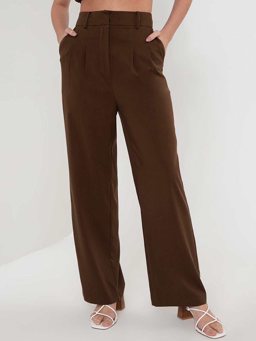 

Zalora Studios Women Pleated Parallel Trousers, Brown