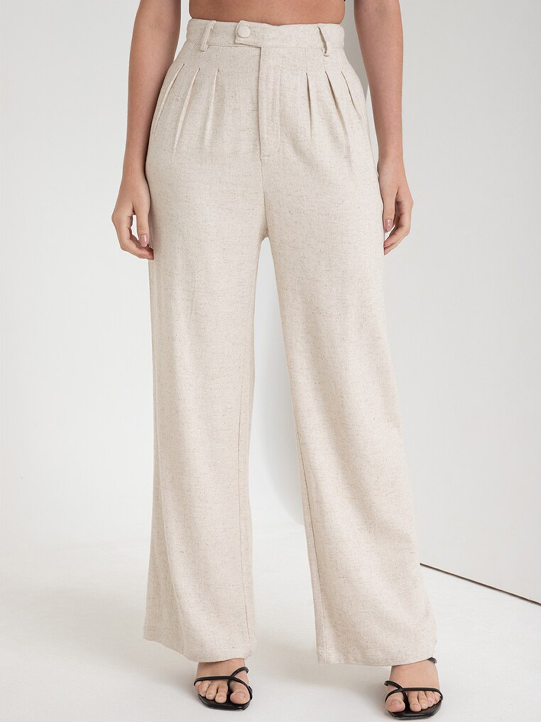 

Zalora Studios Women Pleated Parallel Trousers, Beige