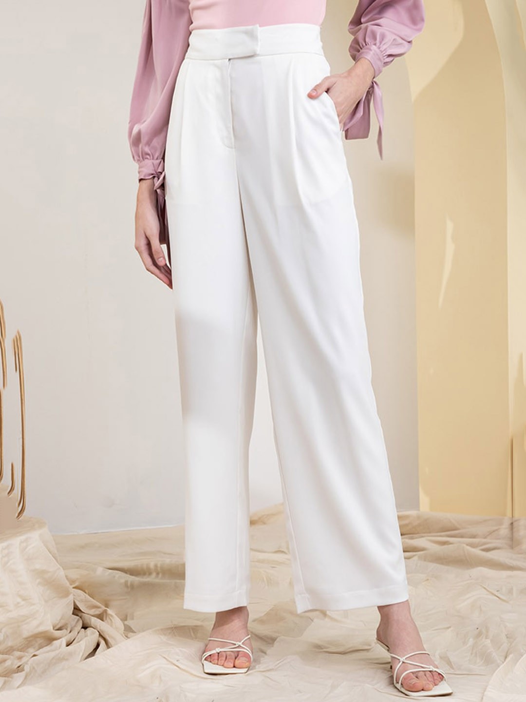 

Zalora Studios Women Pleated Parallel Trousers, White