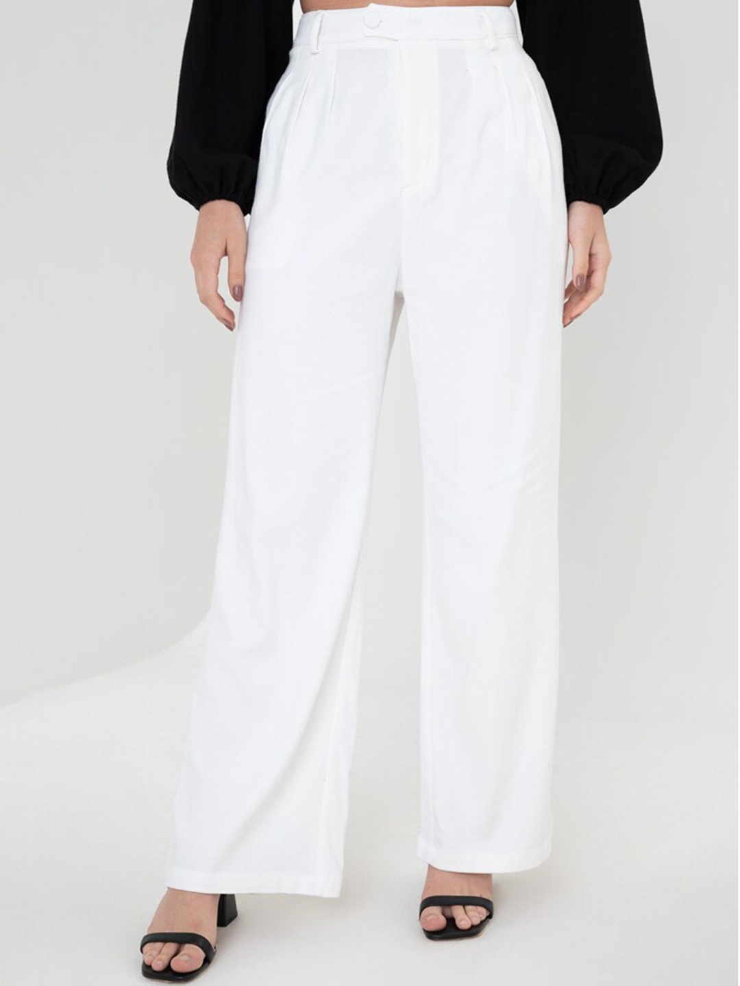 

Zalora Studios Women Mid-Rise Parallel Linen Trousers, White