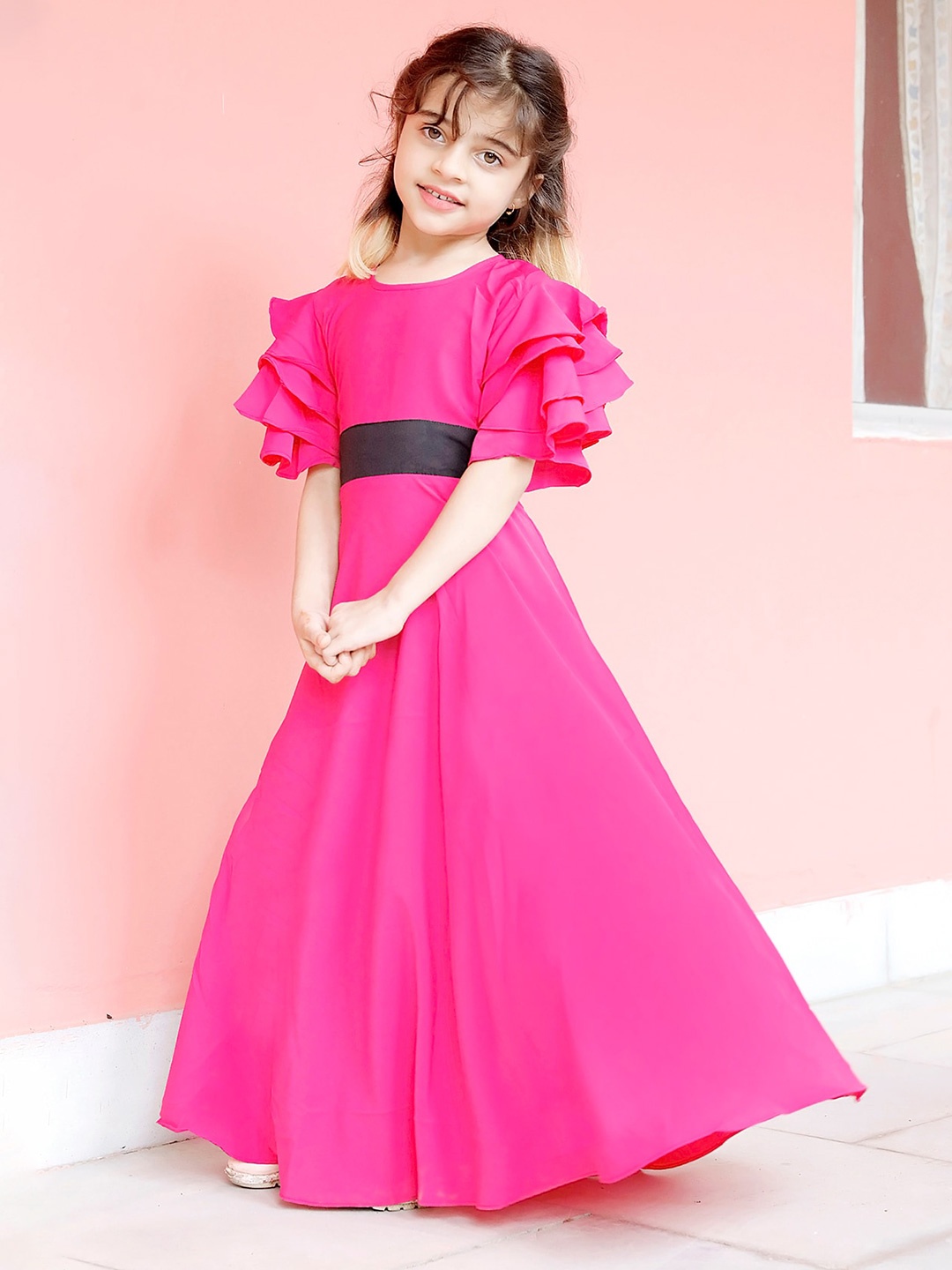 

GO Kids Girls Flutter Sleeves Maxi Dress, Pink