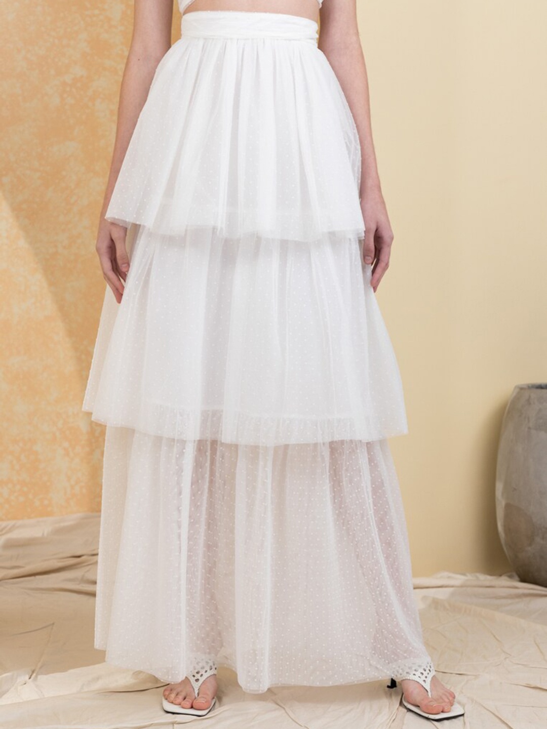 

Zalora Studios Layered A-Line Maxi Skirt, White