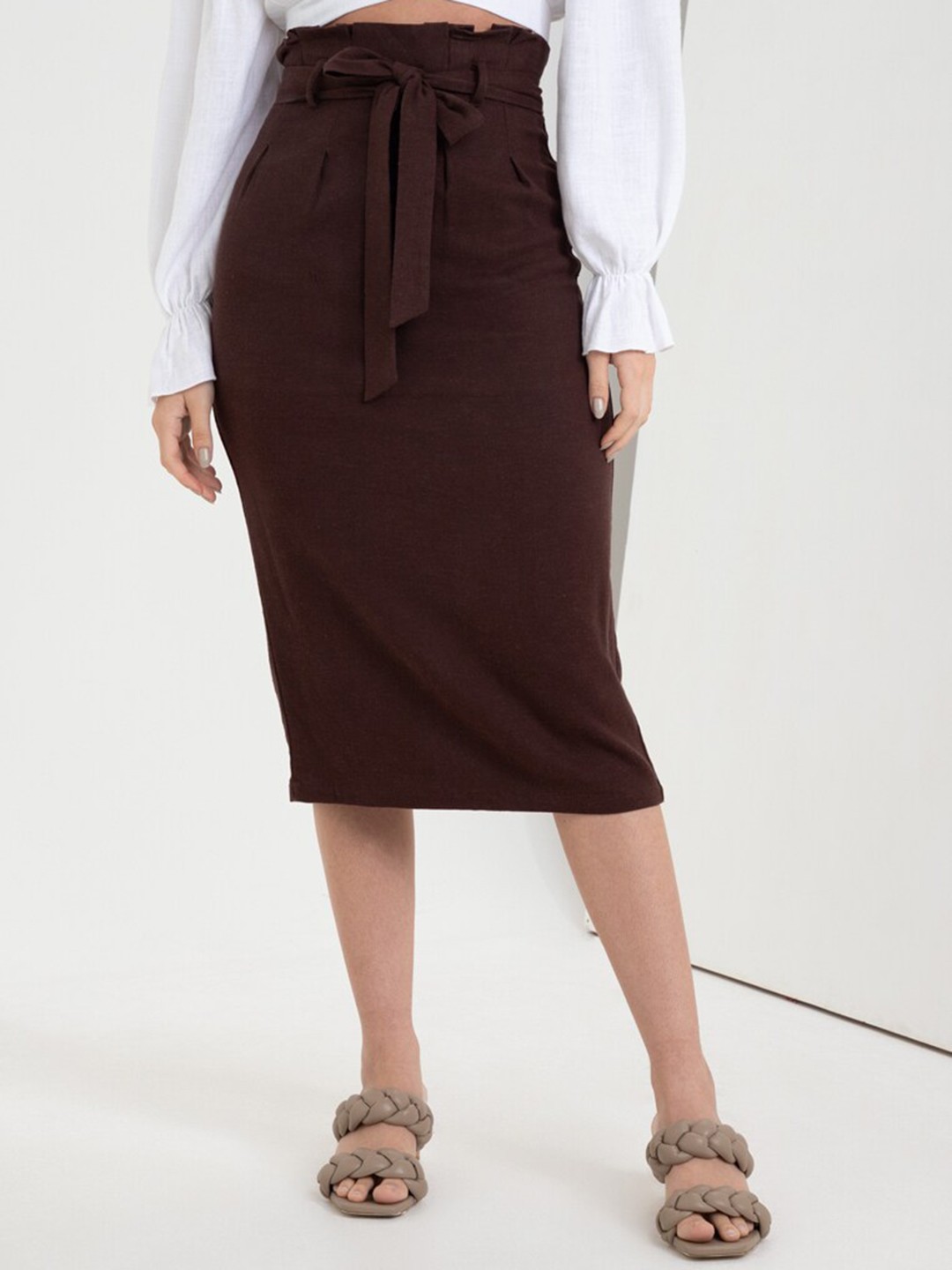 

Zalora Studios Pencil Knee-Length Skirts With Belt, Brown
