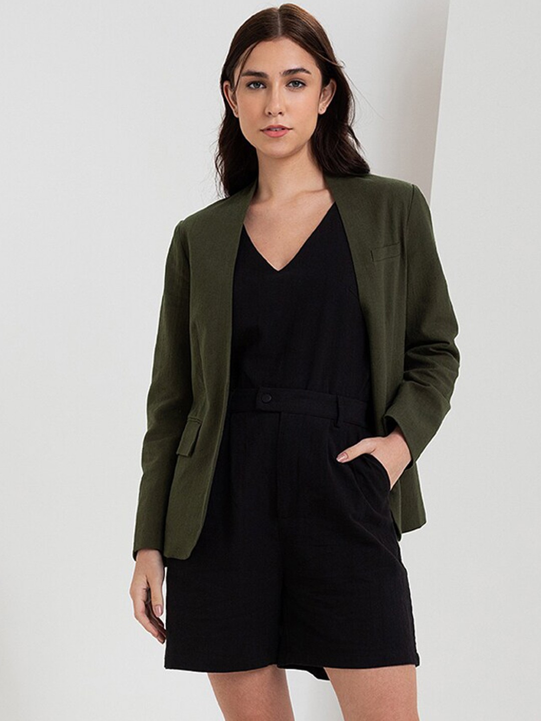 

Zalora Studios Women Longline Open Front Jacket, Olive