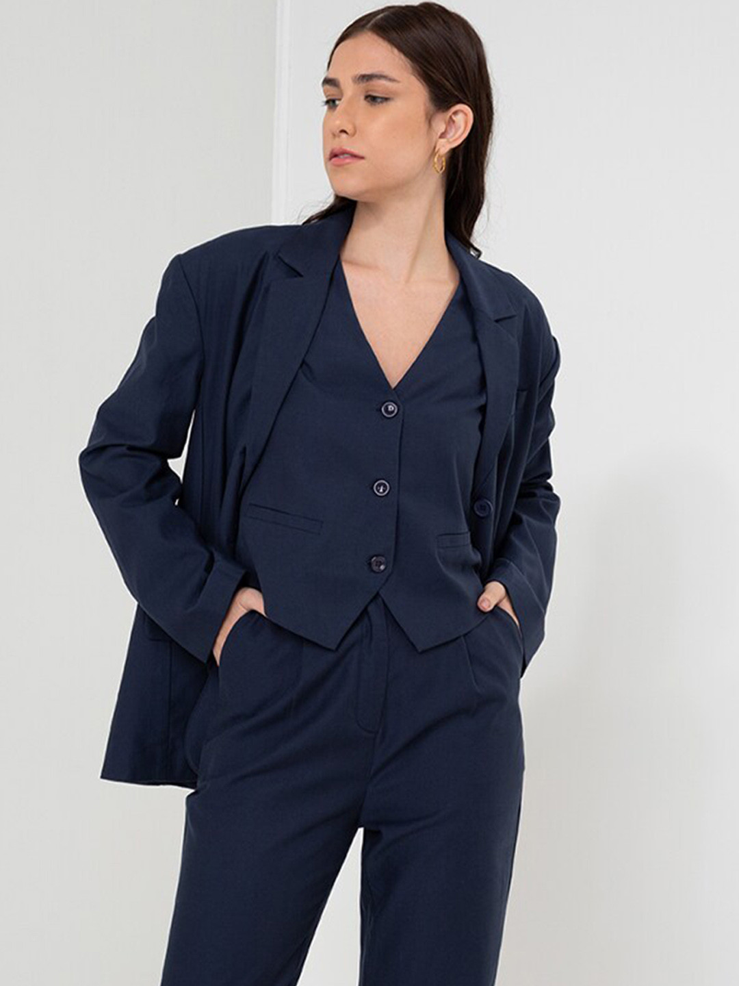 

Zalora Studios Women Longline Tailored Jacket, Navy blue