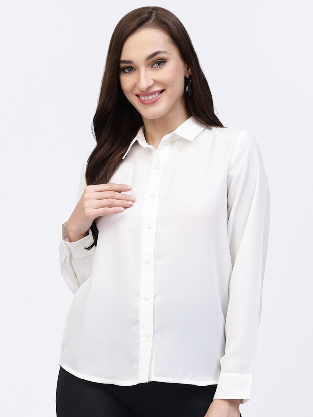 

Strong And Brave Spread Collar Casual Shirt, White