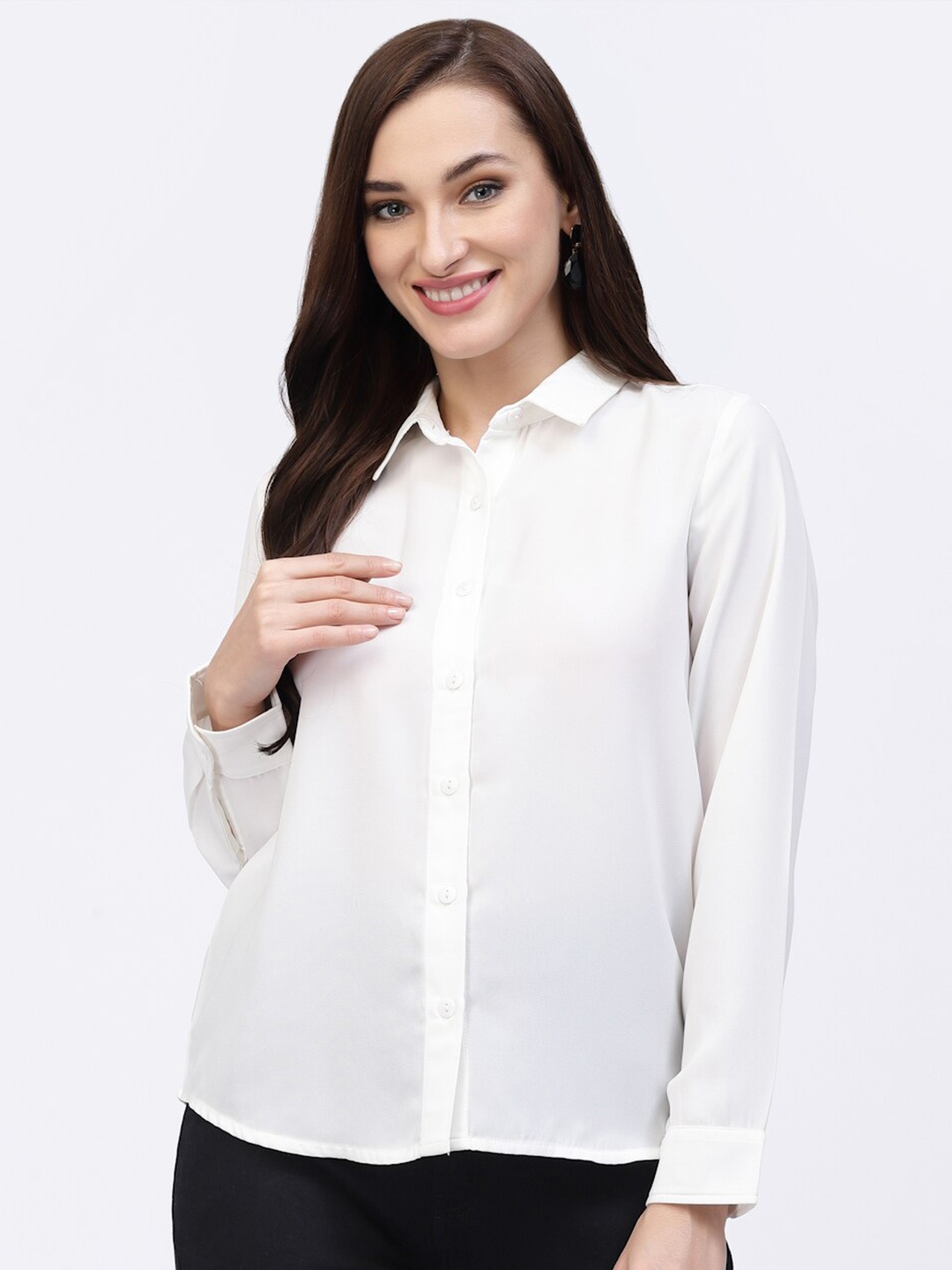

Strong And Brave Spread Collar Casual Shirt, White