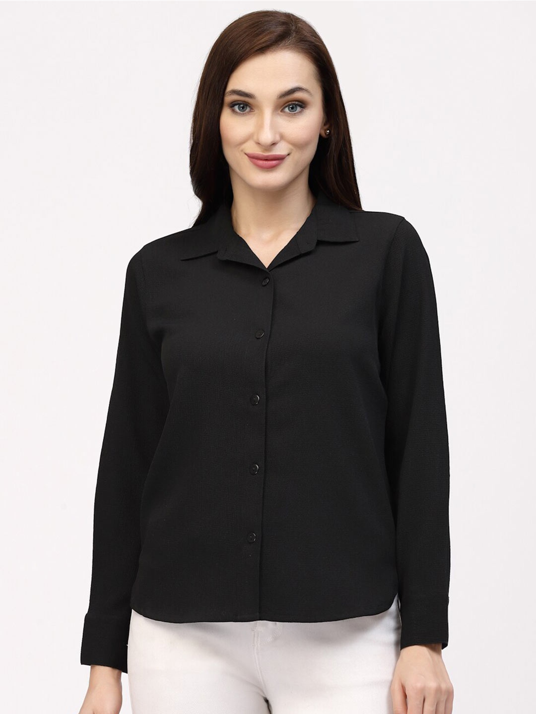 

Strong And Brave Spread Collar Long Sleeves Casual Shirt, Black