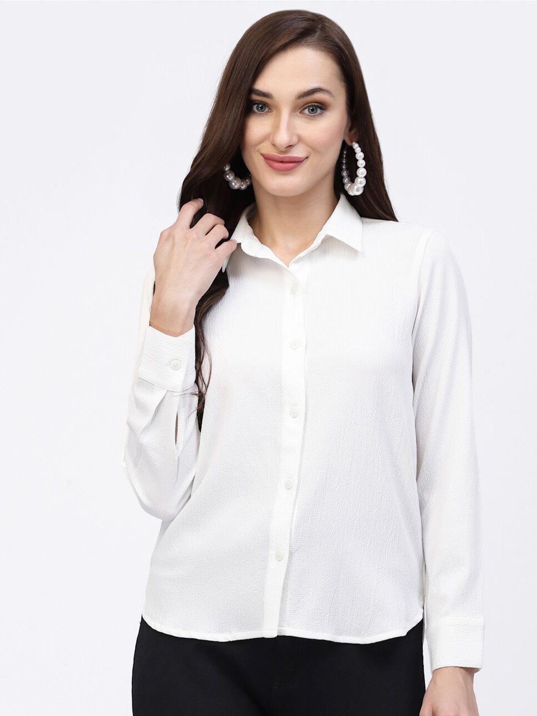

Strong And Brave Spread Collar Long Sleeves Casual Shirt, White