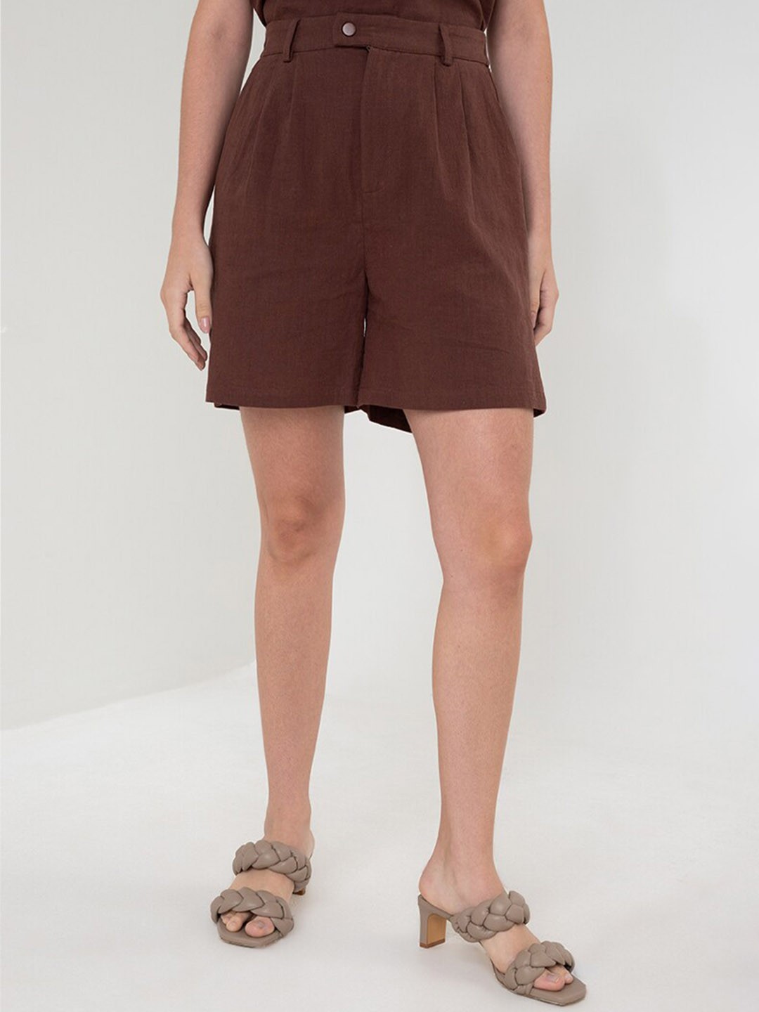 

Zalora Studios Women Mid Rise Linen Cotton Shorts, Brown
