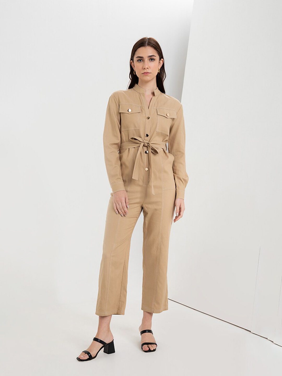 

Zalora Studios Tie-Up Basic Jumpsuit, Beige
