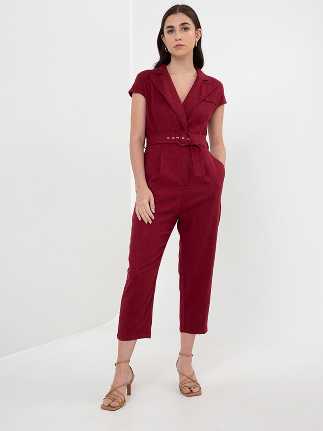 

Zalora Studios Cotton Linen Basic Jumpsuit, Red