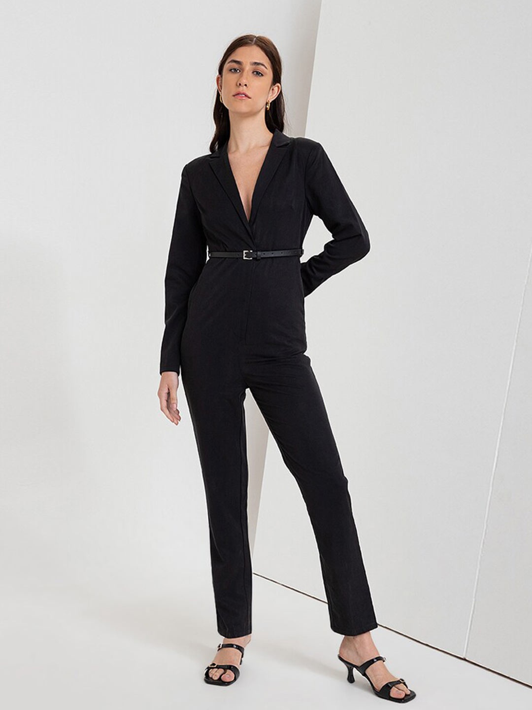 

Zalora Studios Notched Lapel Collar Basic Jumpsuit, Black