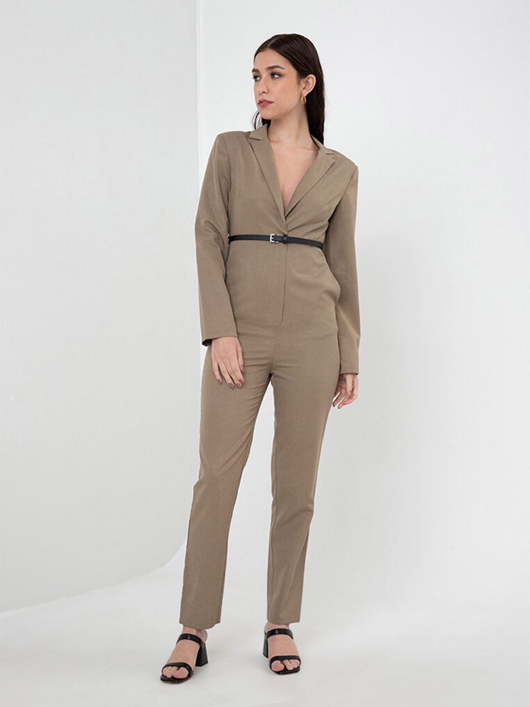 

Zalora Studios Notched Lapel Basic Jumpsuit, Brown