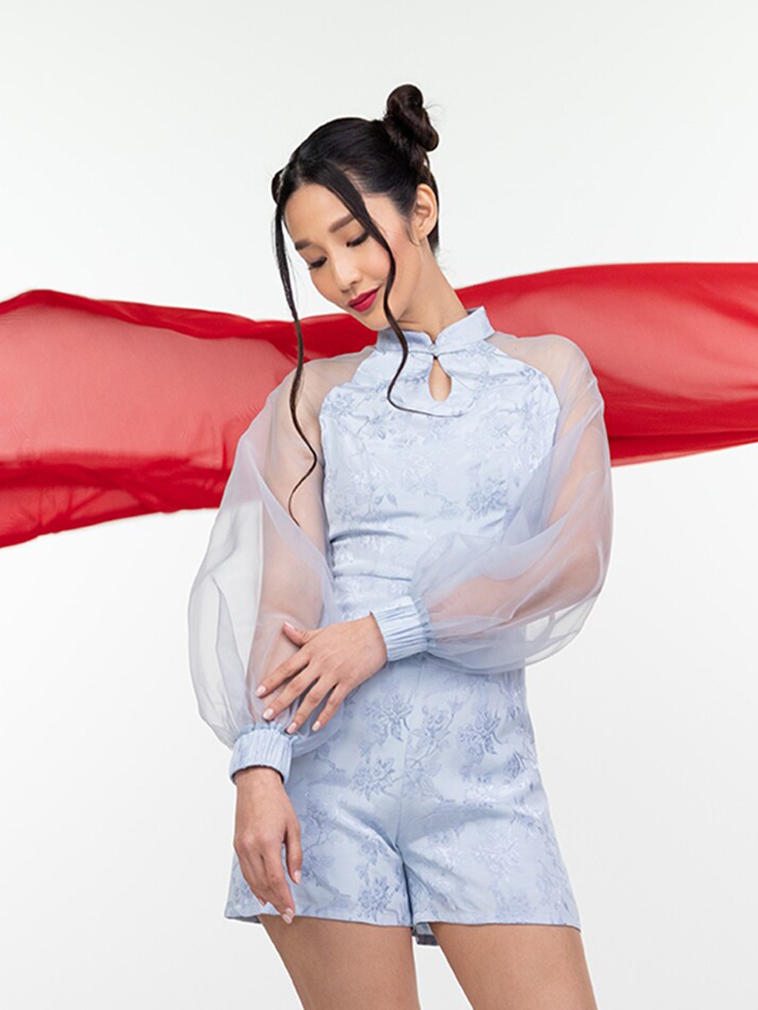 

Zalora Studios Mandarin Collar Playsuit, Silver