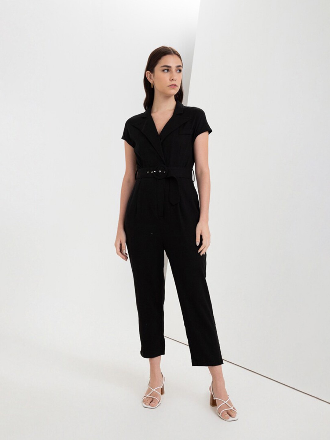 

Zalora Studios Linen Basic Jumpsuit, Black