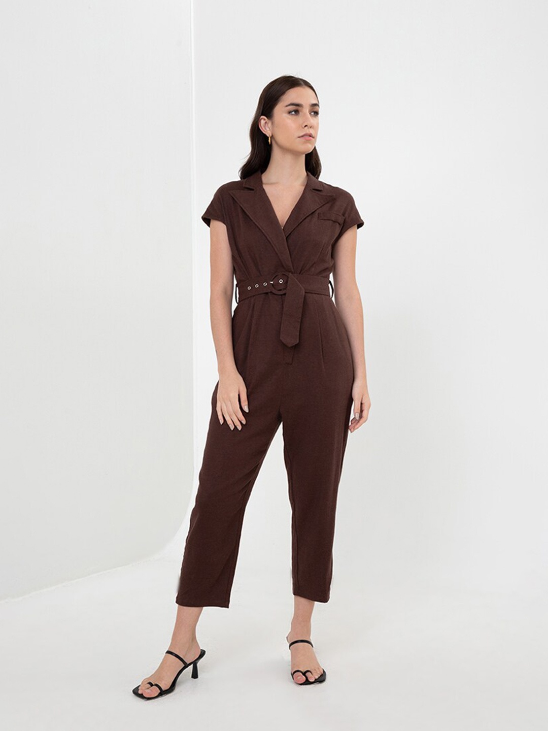 

Zalora Studios Waist Tie-Up Basic Jumpsuit, Brown