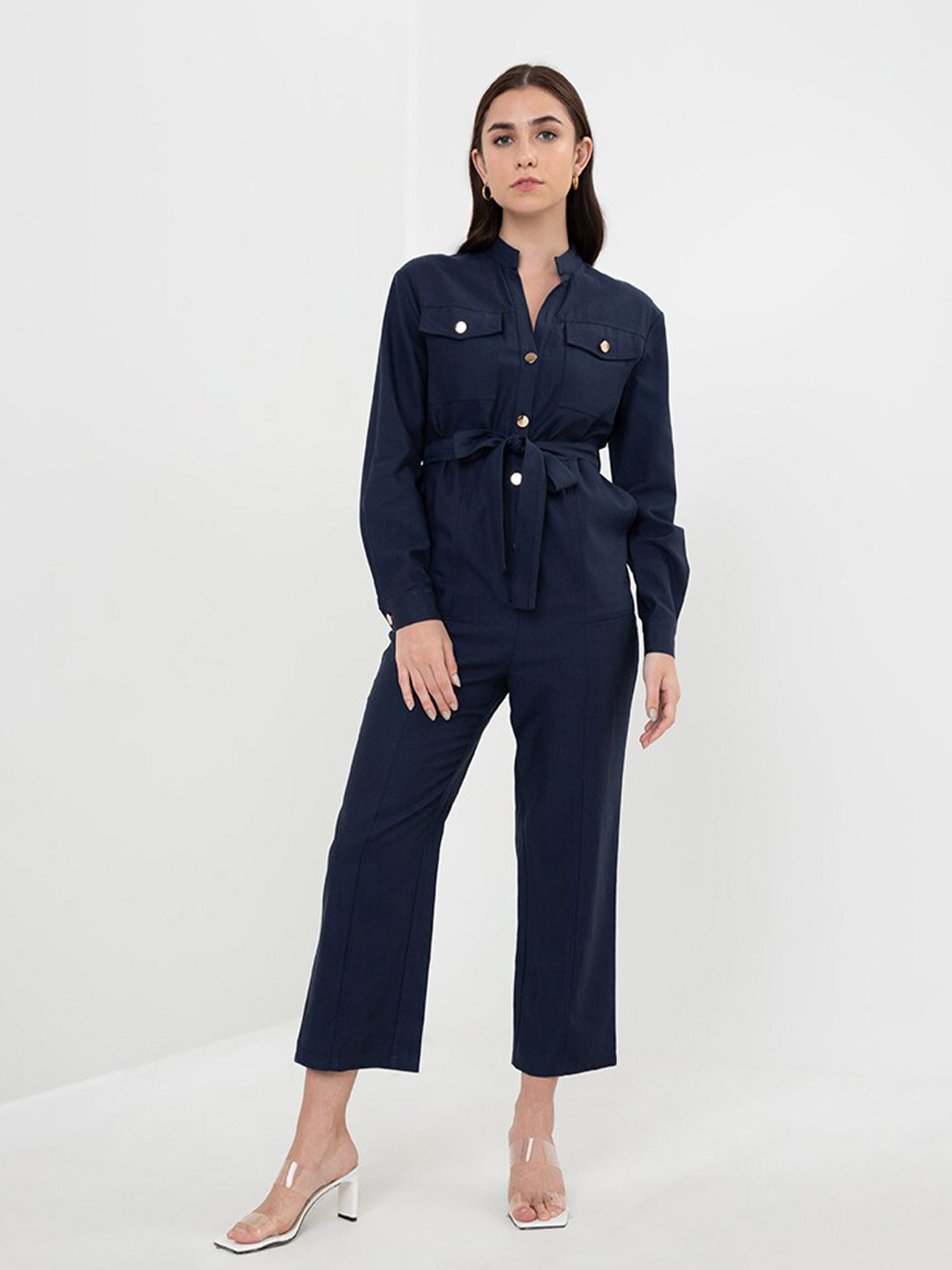 

Zalora Studios Waist Tie-Up Basic Jumpsuit, Navy blue