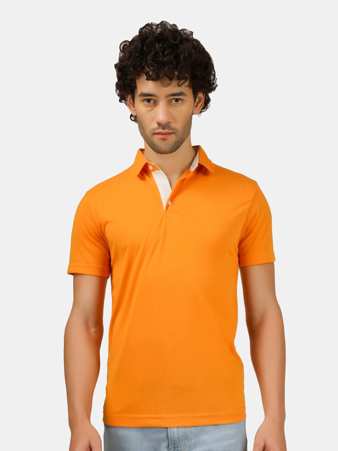 

HILL STREET Polo Collar Cotton T-shirt, Mustard