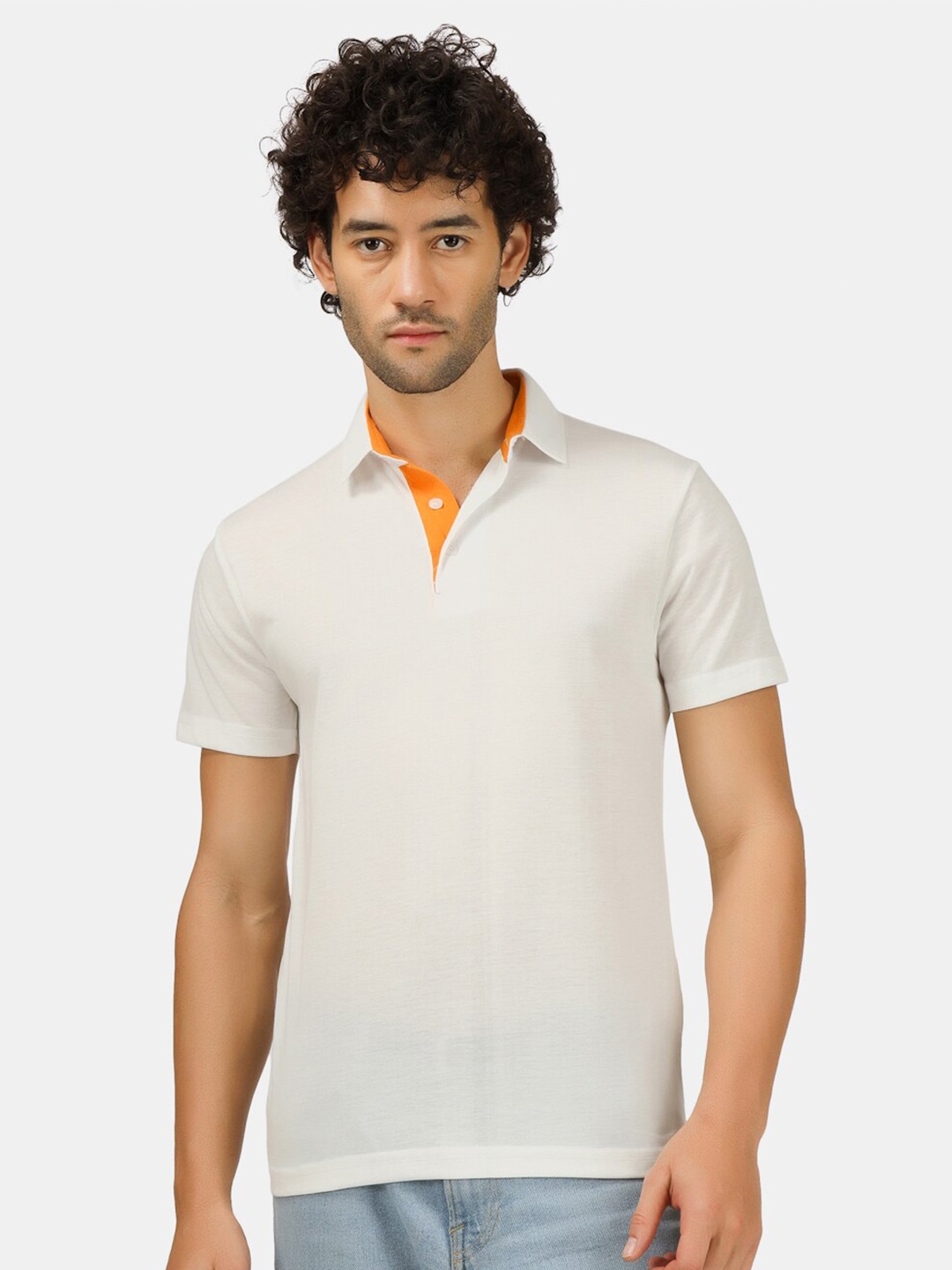 

HILL STREET Men Cotton Polo Collar T-shirt, White