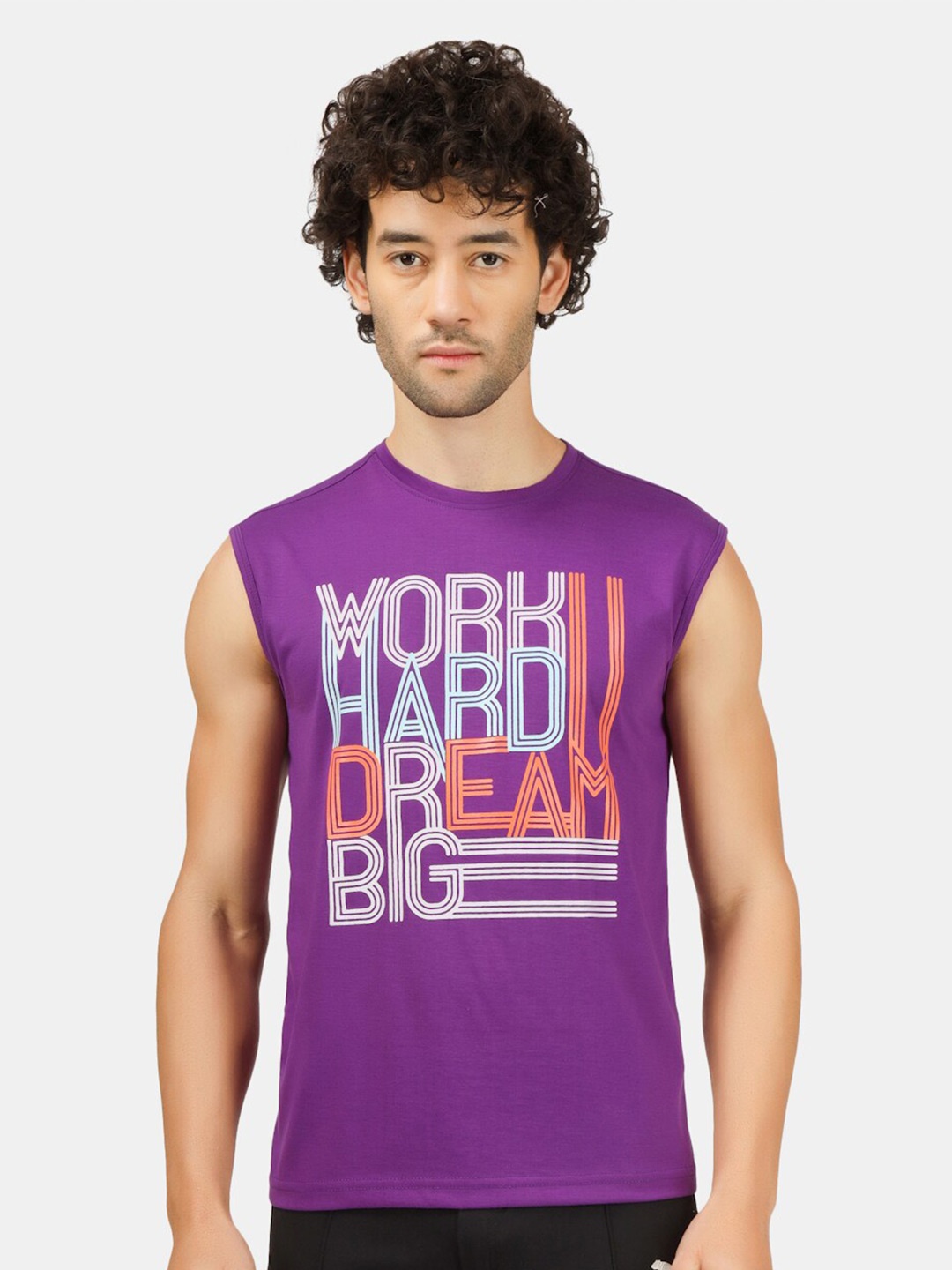 

HILL STREET Men Printed Cotton T-shirt, Purple