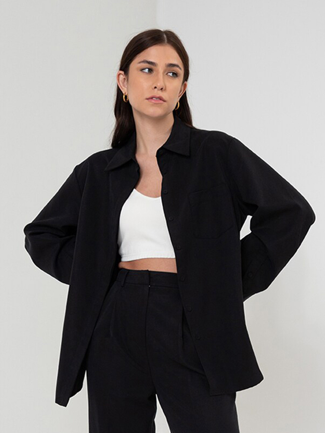 

Zalora Studios Spread Collar Long Sleeves Casual Shirt, Black