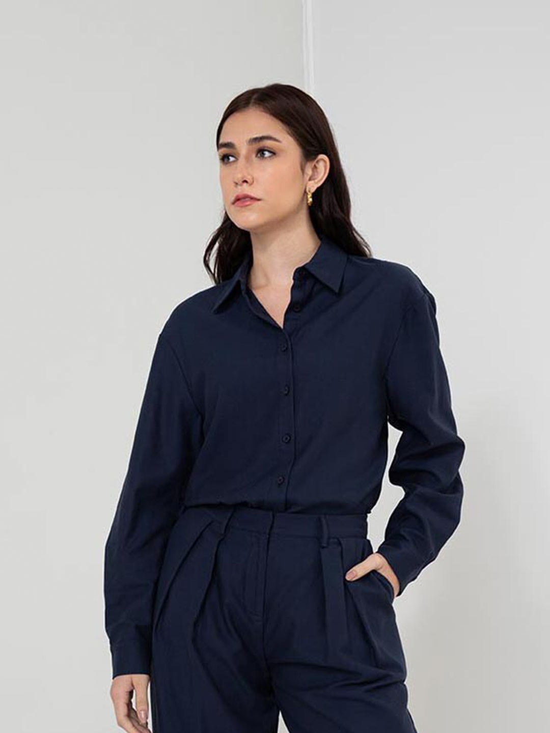 

Zalora Studios Spread Collar Long Sleeves Casual Shirt, Navy blue