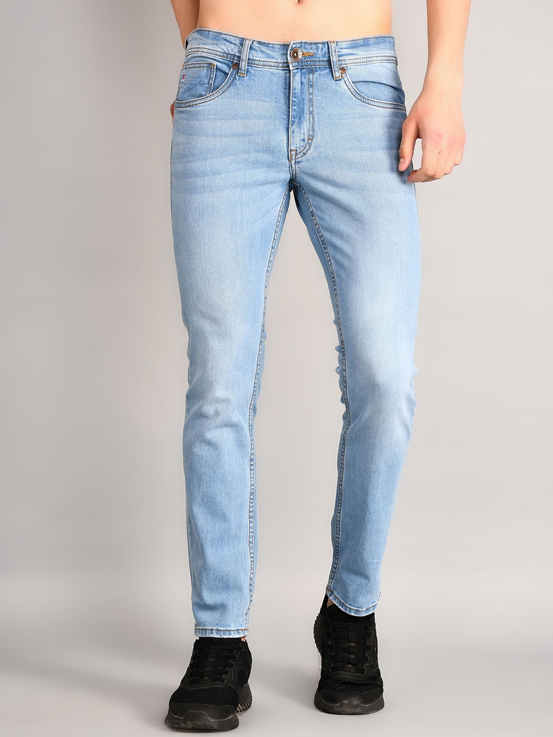 

TIM PARIS Men Clean Look Heavy Fade Whiskers & Chevrons Cotton Slim Fit Stretchable Jeans, Blue