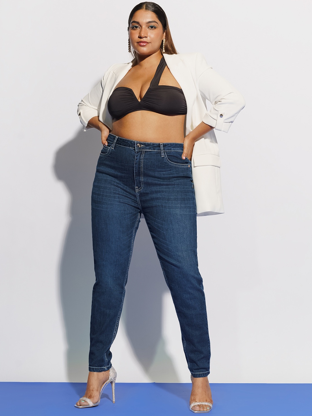 

FREAKINS Women Plus Size Blue Clean Look High-Rise Light Fade Skinny Fit Jeans