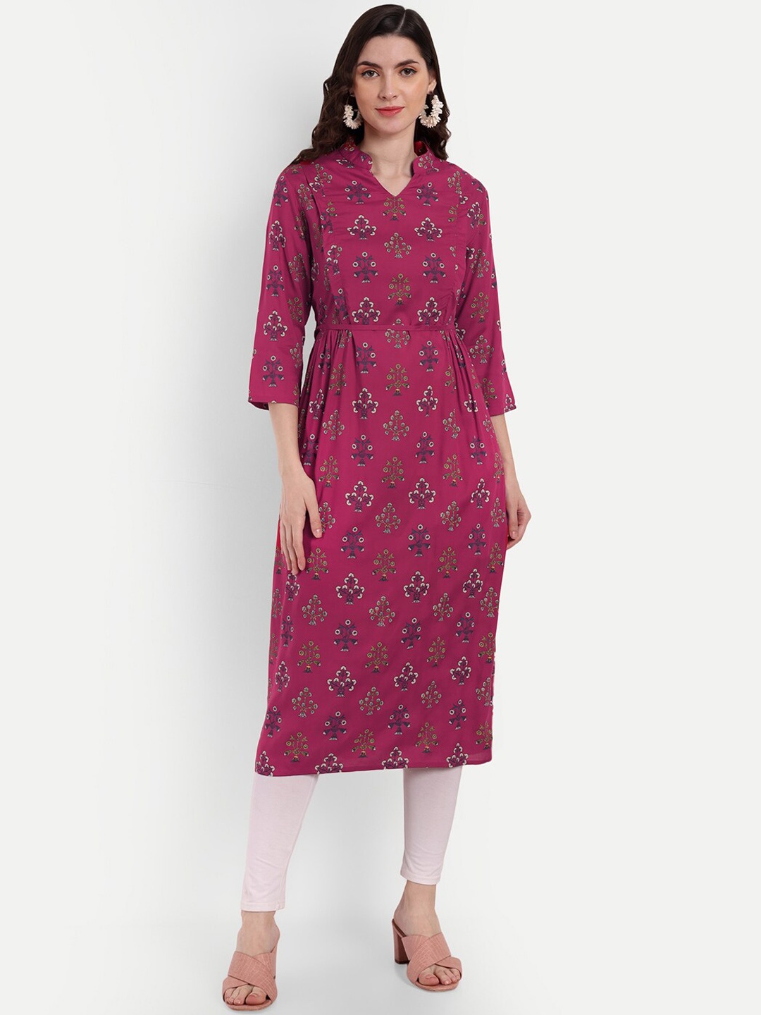 

Aaruvi Ruchi Verma Ethnic Motifs Printed Cotton Maternity Feeding A-Line Kurta, Maroon