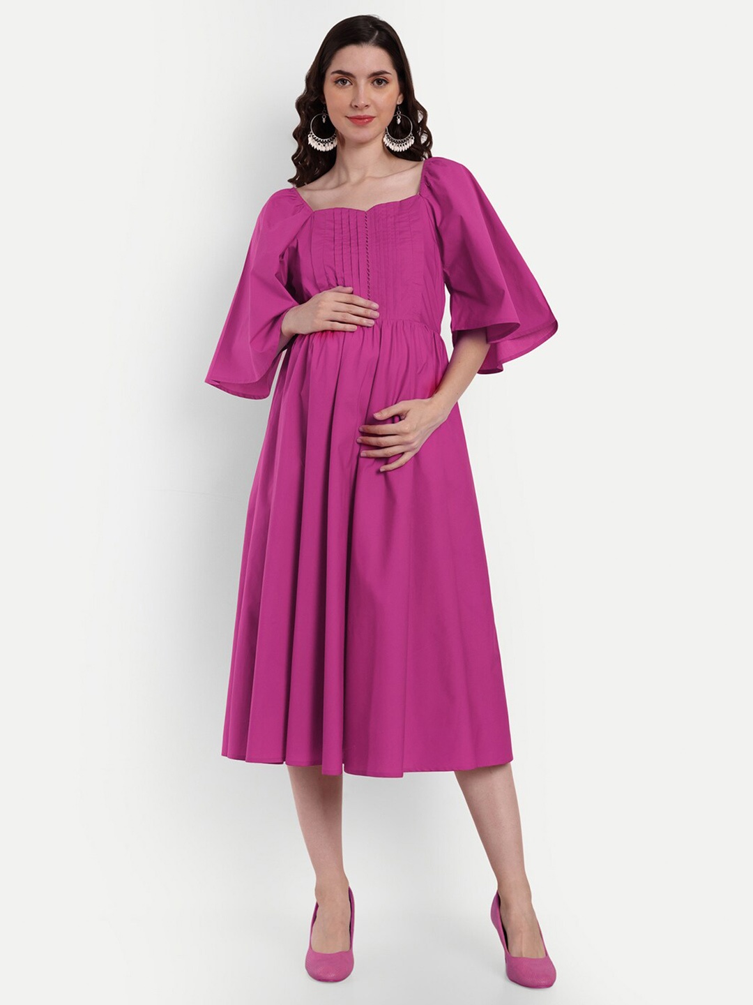 

Aaruvi Ruchi Verma Maternity Cotton Fit & Flare Midi Dress, Pink