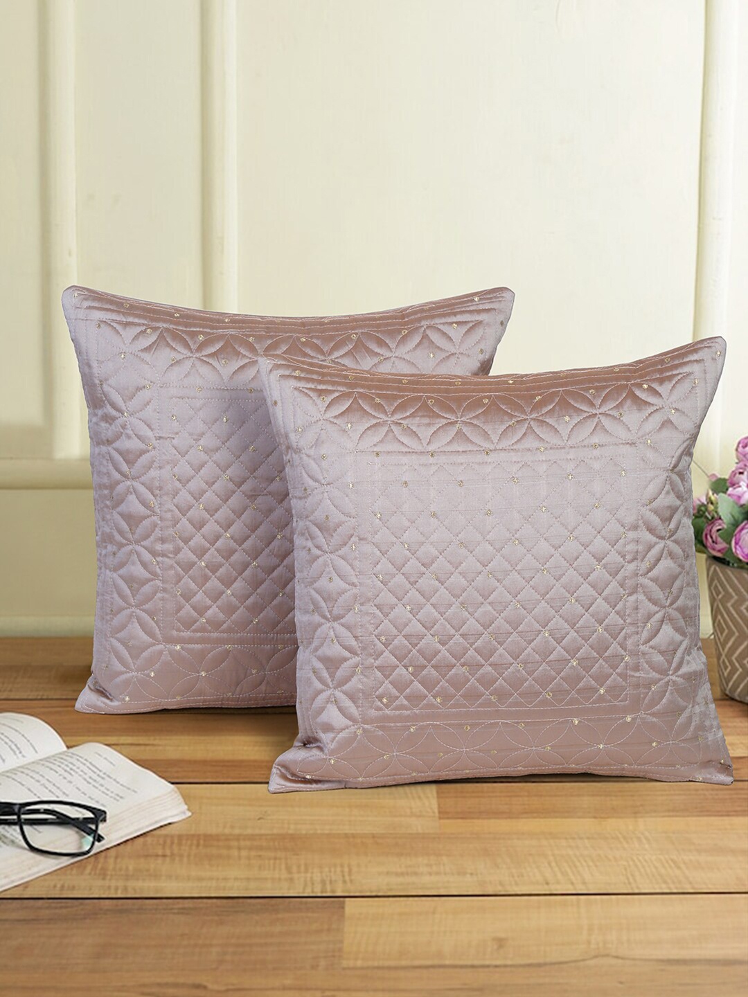 

eyda Grey 2 Pieces Embellished Square Cushion Covers