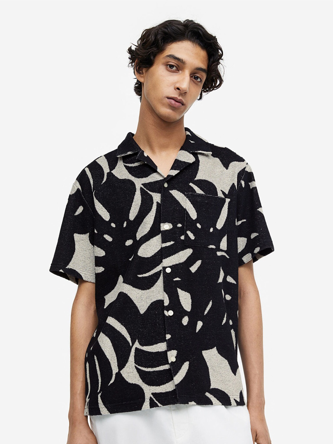 

H&M Regular Fit Terry Resort Shirt, Black