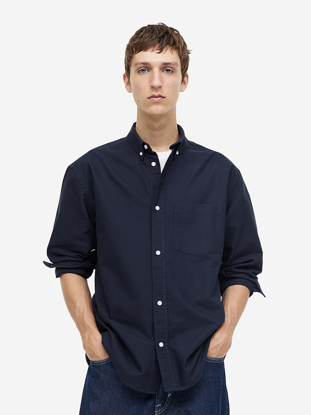 

H&M Relaxed Fit Pure Cotton Oxford Shirt, Blue