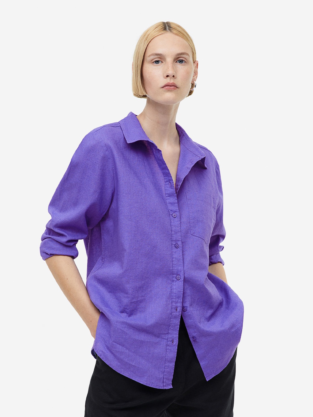 

H&M Linen-Blend Shirt, Purple