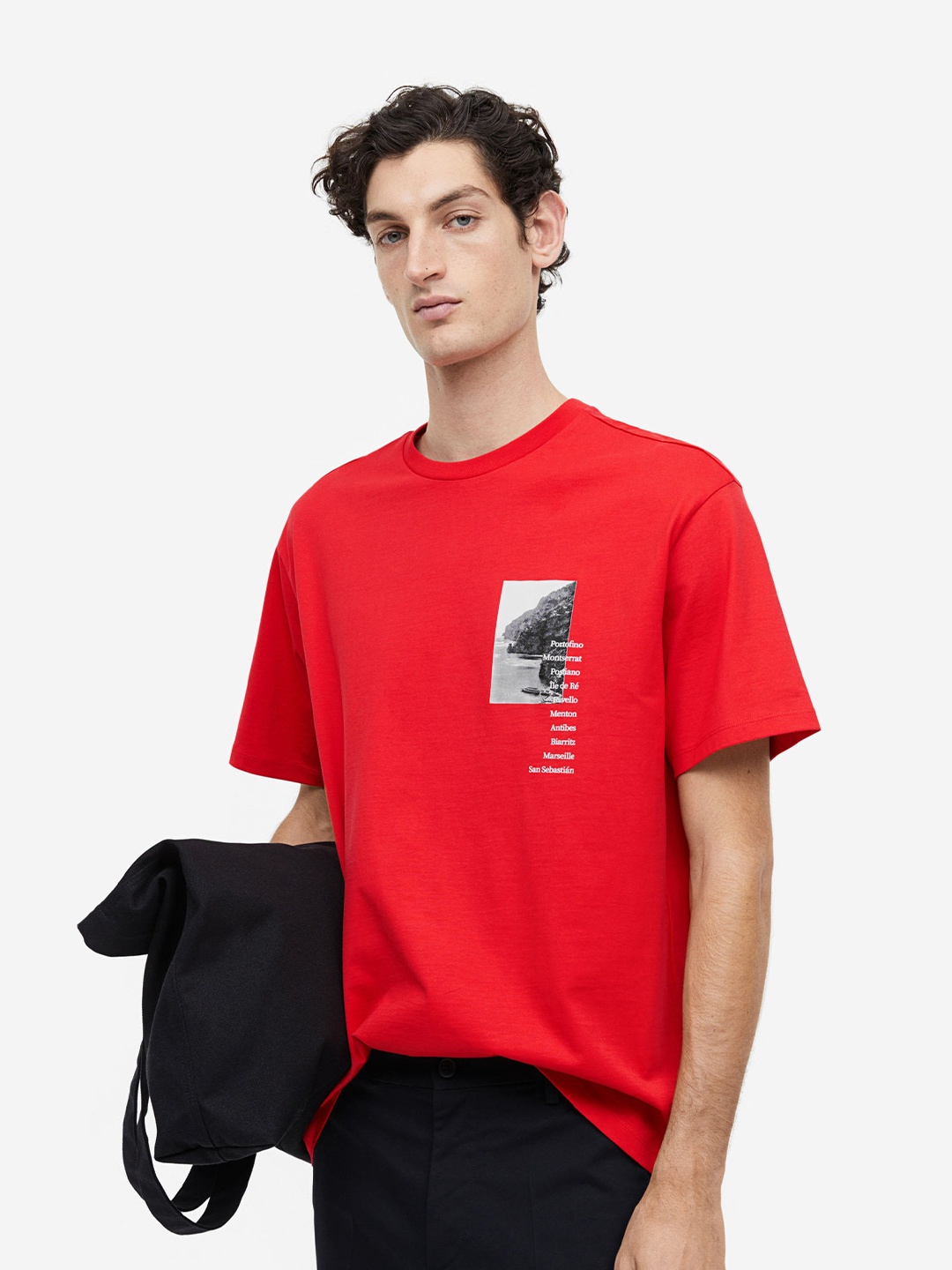 

H&M Relaxed Fit Printed Pure Cotton T-shirt, Red